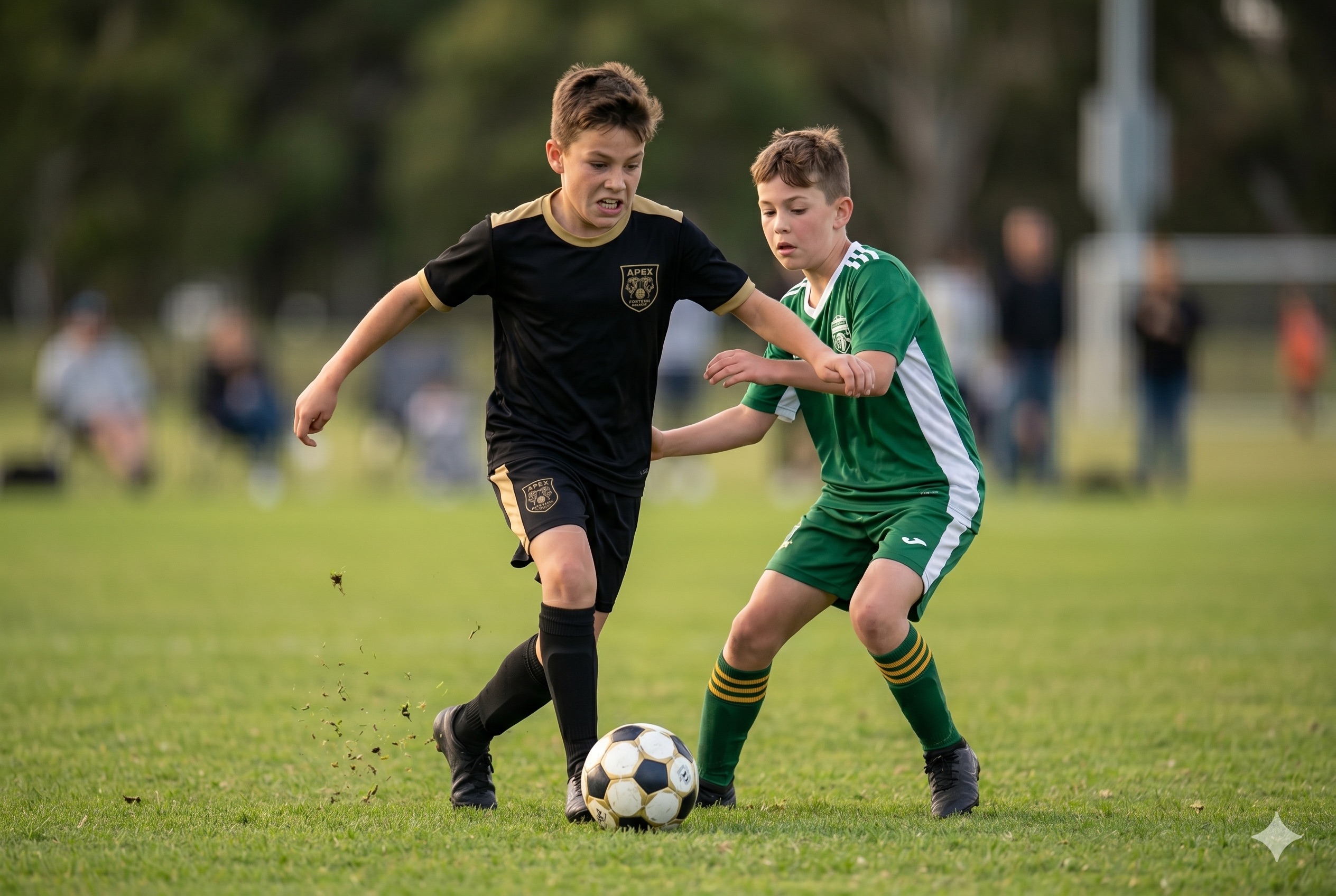 Competitive youth soccer players training with intensity at Apex Football Academy