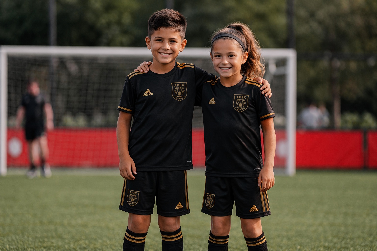 Young children ages 6 to 8 having fun during soccer training at Apex Football Academy